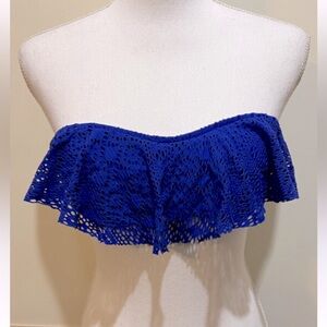 American Eagle Royal Blue Bikini Top Lace Crochet Overlay Size XL Halter
